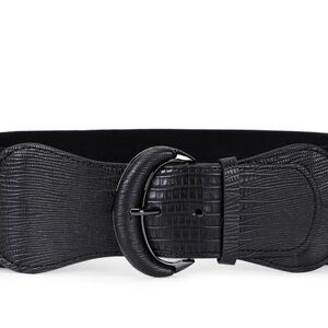 Black Textured Leather and Elastic Belt